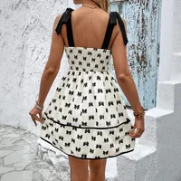 Summer New Butterfly Knot Print Y2K Patchwork Mini Dress Vacation Strapless Gown High Waist A-Line Skirt Retro Artistic Style main image 2