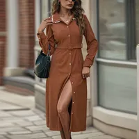 Elegant Shirt Dress Autumn Winter New Style Noble And Respective Long Sleeve Turn-down Collar Velvet Knee-length Commute Style sku image 2