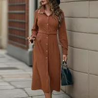 Elegant Shirt Dress Autumn Winter New Style Noble And Respective Long Sleeve Turn-down Collar Velvet Knee-length Commute Style main image 2