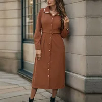 Elegant Shirt Dress Autumn Winter New Style Noble And Respective Long Sleeve Turn-down Collar Velvet Knee-length Commute Style main image 3