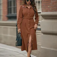 Elegant Shirt Dress Autumn Winter New Style Noble And Respective Long Sleeve Turn-down Collar Velvet Knee-length Commute Style main image 4