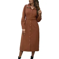 Elegant Shirt Dress Autumn Winter New Style Noble And Respective Long Sleeve Turn-down Collar Velvet Knee-length Commute Style main image 5