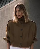 Elegant High Collar Pleated Decorative Coat  Women's Fashion Pure Color Polyester Long Sleeve Short Coat main image 1