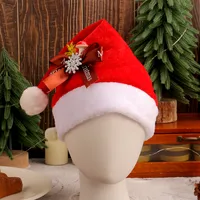 Red Plush Christmas Hat Party Celebration Adult Costume Holiday Decoration Festive Polyester Fabric Christmas Decor main image 2
