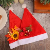 Red Plush Christmas Hat Party Celebration Adult Costume Holiday Decoration Festive Polyester Fabric Christmas Decor main image 3