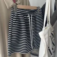Summer Sport Style Loose High Waist Slimming Thin Striped Casual Wide Leg Versatile Striped Women's Shorts High Waist sku image 12