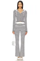 Indigo Striped Zipper Knitted Hoodie Pants Women's Fashion Casual Set Street Style High Street Polyester Fabric No Sleeve main image 1