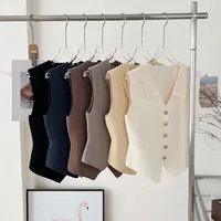Elegant French Vintage Single-Button Sleeveless Vest Women's Summer Outerwear Fashionable Pure Color Shirt Collar Loose Fit main image 1