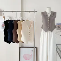 Elegant French Vintage Single-Button Sleeveless Vest Women's Summer Outerwear Fashionable Pure Color Shirt Collar Loose Fit main image 2