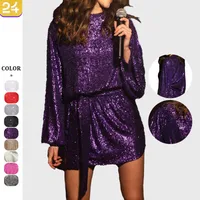 Fashionable Sequin Color Cinched Waist Dress Small Dinner Dress Holiday Party Elegant Long Ankle Fairy Skirt Polyester Fabric main image 2