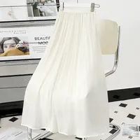 Elegant Satin Feel Chiffon Pleated Midi Skirt Women's Spring Summer Smooth Half-length A-line Skirt Pure Color Casual Style main image 2
