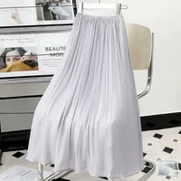 Elegant Satin Feel Chiffon Pleated Midi Skirt Women's Spring Summer Smooth Half-length A-line Skirt Pure Color Casual Style main image 3