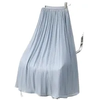 Elegant Satin Feel Chiffon Pleated Midi Skirt Women's Spring Summer Smooth Half-length A-line Skirt Pure Color Casual Style main image 5
