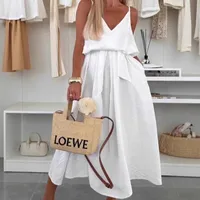 Women's Pure Color Butterfly Knot Belted Dress Casual Long Gown European Style V-neck Sleeveless Ankle-length Full Skirt main image 4