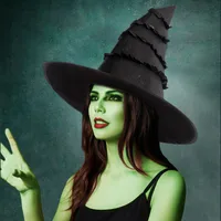New Halloween Black Witch Hat Lace Trim Pleated Edge Personalized Dark Witch Cap Festival Costume Accessories Props Handmade main image 2