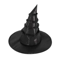 New Halloween Black Witch Hat Lace Trim Pleated Edge Personalized Dark Witch Cap Festival Costume Accessories Props Handmade sku image 1