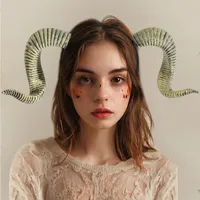 Halloween Dance Party DIY Detachable RP Bent Horn Hairband Festival Performance Headwear Accessory Handmade PU Material main image 2