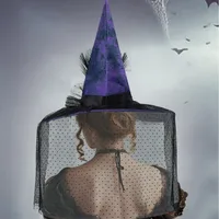 Halloween Baroque Gothic Net Witch Hat Fake Flower Queen Costume Accessory Elegant Festival Witch Hat Handmade Cloth Material main image 3