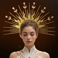 Golden Goddess Sun Moon Star Combination Hair Accessories  Style Fashion Show Role Costume Props main image 2