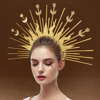 Golden Goddess Sun Moon Star Combination Hair Accessories  Style Fashion Show Role Costume Props main image 3