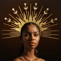 Golden Goddess Sun Moon Star Combination Hair Accessories  Style Fashion Show Role Costume Props main image 4