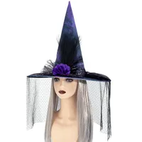 Halloween Baroque Gothic Net Witch Hat Fake Flower Queen Costume Accessory Elegant Festival Witch Hat Handmade Cloth Material main image 5