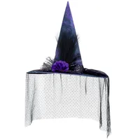 Halloween Baroque Gothic Net Witch Hat Fake Flower Queen Costume Accessory Elegant Festival Witch Hat Handmade Cloth Material sku image 1