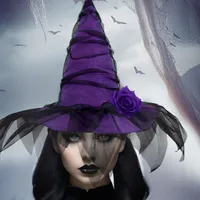 New Halloween Baroque Witch Hat With Netting Simulated Flowers Costume Accessory Gothic Queen Cosplay Women's Hat Handmade main image 1