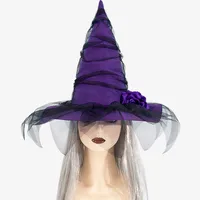 New Halloween Baroque Witch Hat With Netting Simulated Flowers Costume Accessory Gothic Queen Cosplay Women's Hat Handmade main image 2