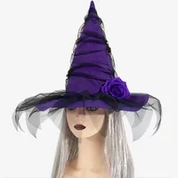 New Halloween Baroque Witch Hat With Netting Simulated Flowers Costume Accessory Gothic Queen Cosplay Women's Hat Handmade main image 3