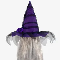 New Halloween Baroque Witch Hat With Netting Simulated Flowers Costume Accessory Gothic Queen Cosplay Women's Hat Handmade main image 4