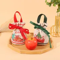 Christmas Cartoon Apple Bag Handheld Canvas Fashionable Holiday Gift Bag For Peaceful Night Apple Packaging Jewelry main image 1