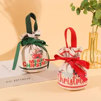 Christmas Cartoon Apple Bag Handheld Canvas Fashionable Holiday Gift Bag For Peaceful Night Apple Packaging Jewelry main image 3