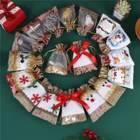 Christmas Decorative Small Cloth Bag Candy Christmas Snowman Patchwork Gold Stamping Tied Christmas Gift Bag European Style main image 1