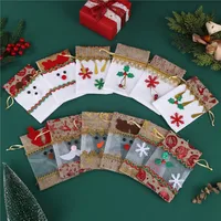 Christmas Decorative Small Cloth Bag Candy Christmas Snowman Patchwork Gold Stamping Tied Christmas Gift Bag European Style main image 2