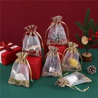 Christmas Decorative Small Cloth Bag Candy Christmas Snowman Patchwork Gold Stamping Tied Christmas Gift Bag European Style main image 3