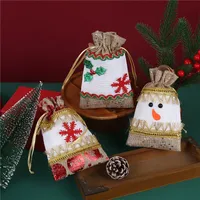 Christmas Decorative Small Cloth Bag Candy Christmas Snowman Patchwork Gold Stamping Tied Christmas Gift Bag European Style main image 4