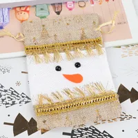 Christmas Decorative Small Cloth Bag Candy Christmas Snowman Patchwork Gold Stamping Tied Christmas Gift Bag European Style sku image 10