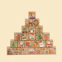 Brown Christmas Print Kraft Paper Box Foldable Gift Packaging Bag 24 Days Countdown Blind Box Fashion Minimalist Style sku image 1