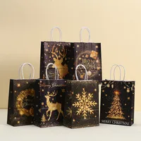 Black Christmas Gift Bag Party Candy Handheld Printing Takeaway Shopping Bag Kraft Paper Bag Fashionable Stylish Material main image 1