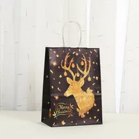 Black Christmas Gift Bag Party Candy Handheld Printing Takeaway Shopping Bag Kraft Paper Bag Fashionable Stylish Material sku image 5