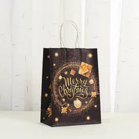 Black Christmas Gift Bag Party Candy Handheld Printing Takeaway Shopping Bag Kraft Paper Bag Fashionable Stylish Material sku image 6