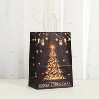 Black Christmas Gift Bag Party Candy Handheld Printing Takeaway Shopping Bag Kraft Paper Bag Fashionable Stylish Material sku image 1