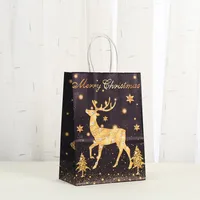 Black Christmas Gift Bag Party Candy Handheld Printing Takeaway Shopping Bag Kraft Paper Bag Fashionable Stylish Material sku image 3