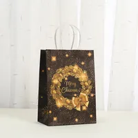 Black Christmas Gift Bag Party Candy Handheld Printing Takeaway Shopping Bag Kraft Paper Bag Fashionable Stylish Material sku image 4