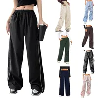 Casual Long Pants Multi-Color Elastic Waist Side Drawstring Personality Women's High Waist Straight Leg H-Shape Commute Style main image 1