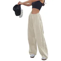 Casual Long Pants Multi-Color Elastic Waist Side Drawstring Personality Women's High Waist Straight Leg H-Shape Commute Style main image 2