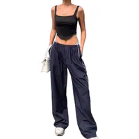 Casual Long Pants Multi-Color Elastic Waist Side Drawstring Personality Women's High Waist Straight Leg H-Shape Commute Style main image 3