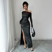 Elegant Long Sleeve Maxi Dress Women's Fashion Autumn Winter High Waist Bodycon Dress European Style Street Style Sequin Design sku image 2