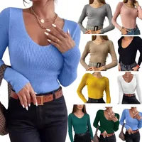Slim Fit V-Neck Knitwear Women's Fashionable Inner Wear Autumn Winter Polyester Long Sleeve Commute City Style Knitted Sweater main image 1